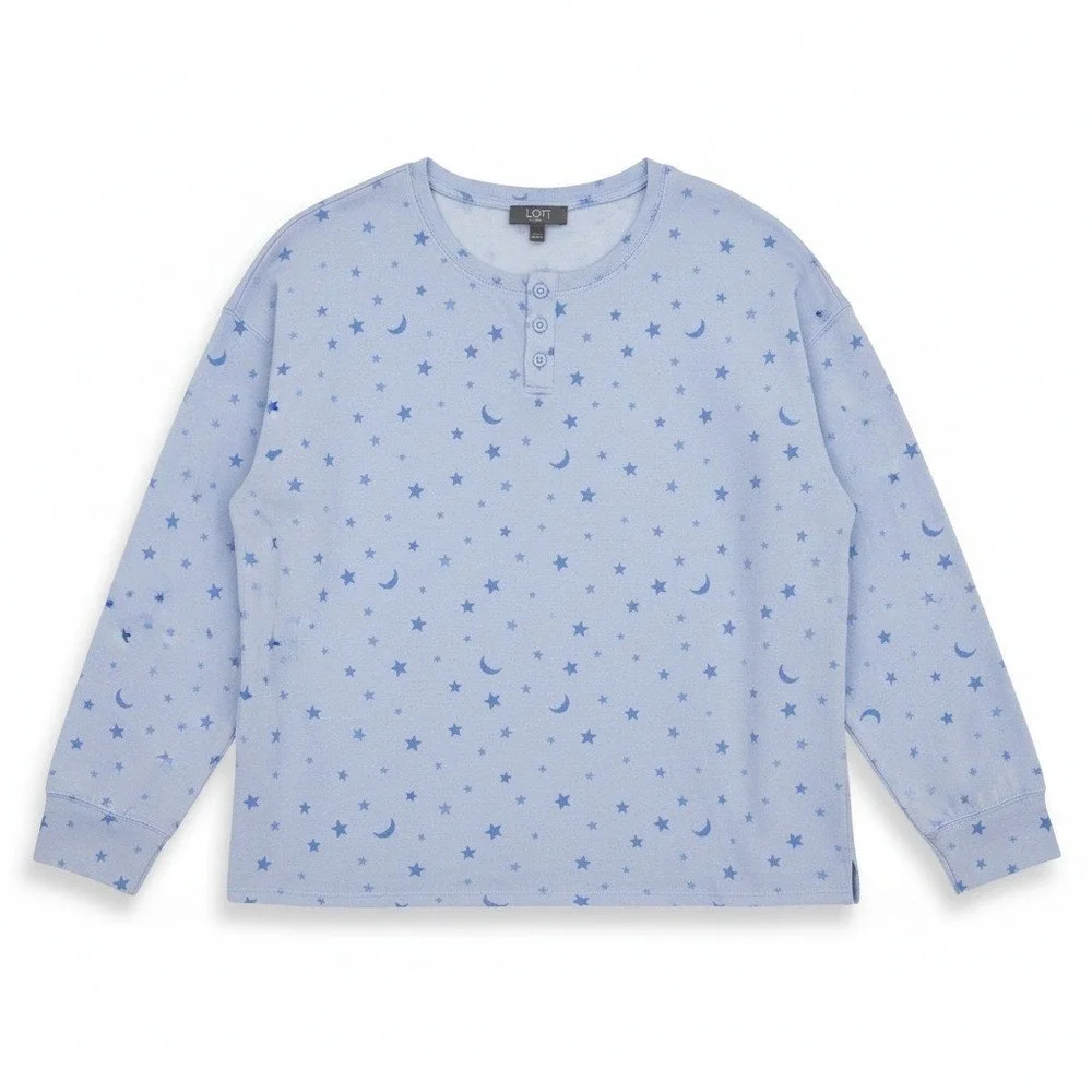 OMG SO SOFT WARM Ann Taylor LOFT Henley Shirt PLus Size 2X Sleep Blue Moon Stars